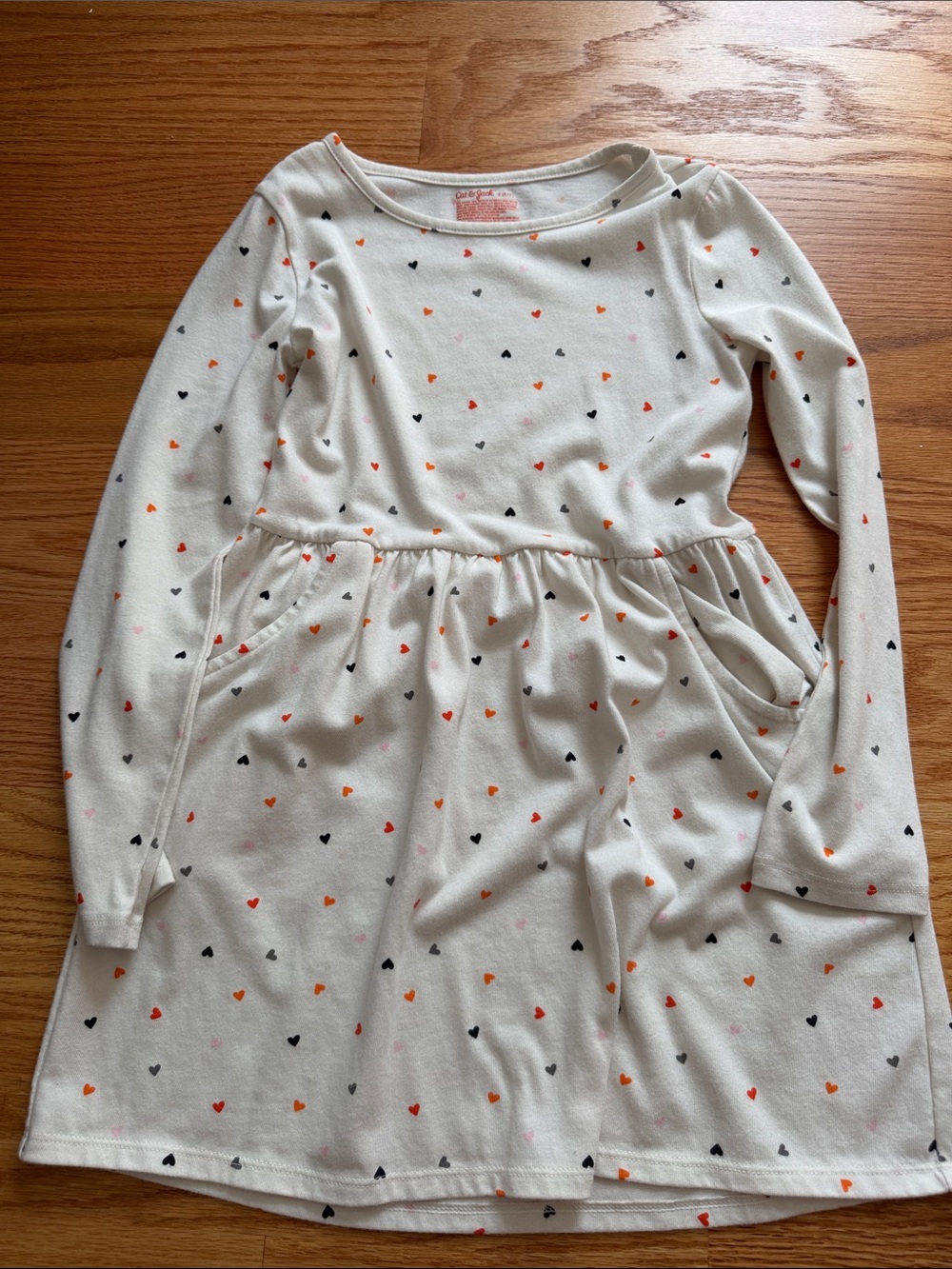 Cat & Jack Cream Long-Sleeve Heart-Print dress in Orange, Black Halloween fall